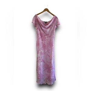 Amari Watercolor Floral Maxi Dress Lilac Large Print Drape Neck Size M